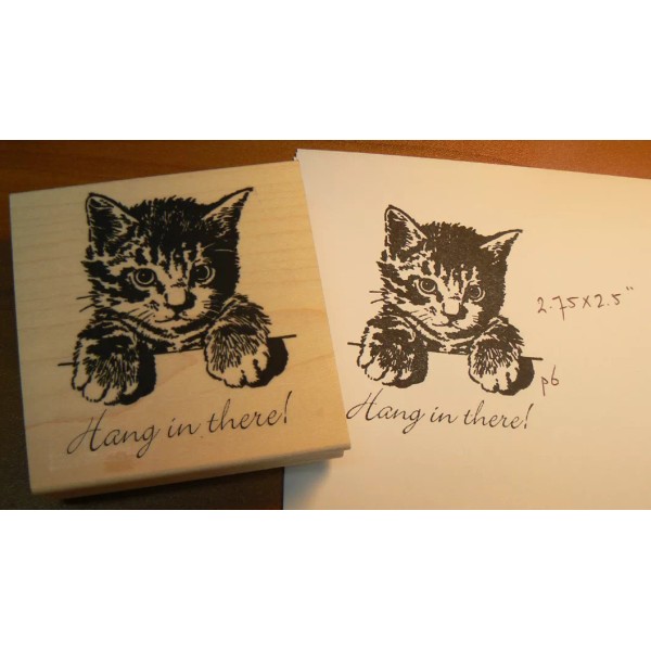 custom made P6 Hang in there! rubber stamp "kitten" 3x2.5"
