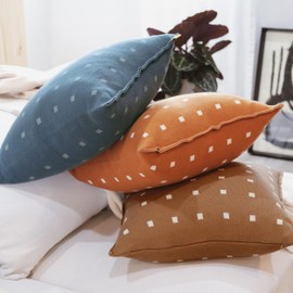 Lumi Living 100% Soft Cotton Knitted Modern Geometric Small Squares Throw Pillow Cover (Cacao)