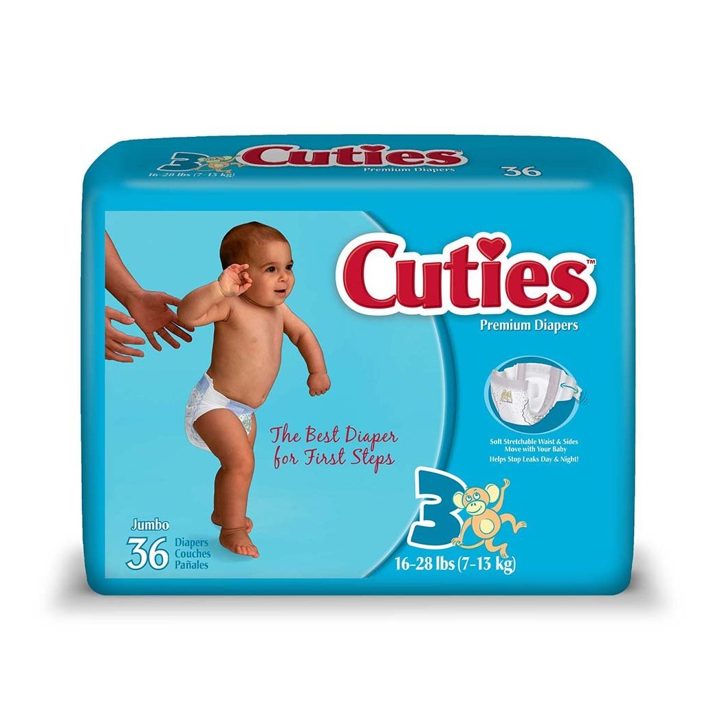First Quality Cuties Baby Diapers - Size 3 16-28 lbs 4pks/36 (144ct)