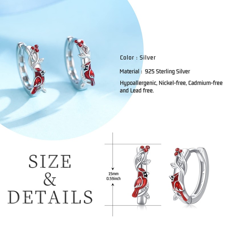 Cardinal Earrings Sterling Silver Hypoallergenic Hoop Earrings Cardinal Gifts for