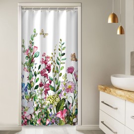 LIVILAN Stall Shower Curtain 36W x72H Inches Narrow RV Shower Curtains Floral Shower Curtains for Bathroom Short Shower Curtains Set with 12 Hooks Half Shower Curtain Stall Size