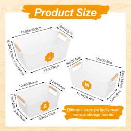 SHAIDOJIO 6 Pack Plastic Mesh Baskets with Wooden Handles, White Pantry Basket, Countertop Fruit Vegetable Storage Organizer Container Bins for Cabinet Closet Bedroom Kitchen Bathroom (3 Size)