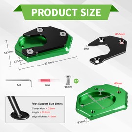 EXLECO Piastra Estensione Cavalletto Laterale Moto, CNC Alu Supporto Cavalletto Moto Accessori per Kawasaki Z650 Z900 Z900RS Z900SE Z1000 Z1000SX Z800 ER-6N ER-6F ZX-6R Ninja 300 650 1000 1000SX Verde