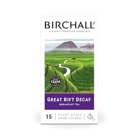 Birchall Great Rift Decaf Blend Tea Bags, English Breakfast Tea Bursting with Full Flavour, Perfect Vegan Gifts, 15 Plant-Based Prism Tea Bags