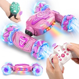 4WD 2.4Ghz Remote Control RC Cars Gesture Sensing Hand Controlled RC Stunt Car 360° Rotating Transform  with Light & Musiccolor: Green