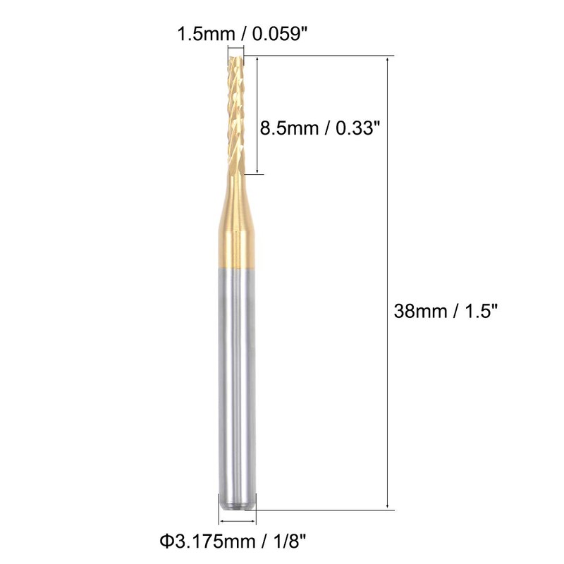 sourcing map 10Pcs 1.5mm Titanium Coat Carbide End Mill Engraving
