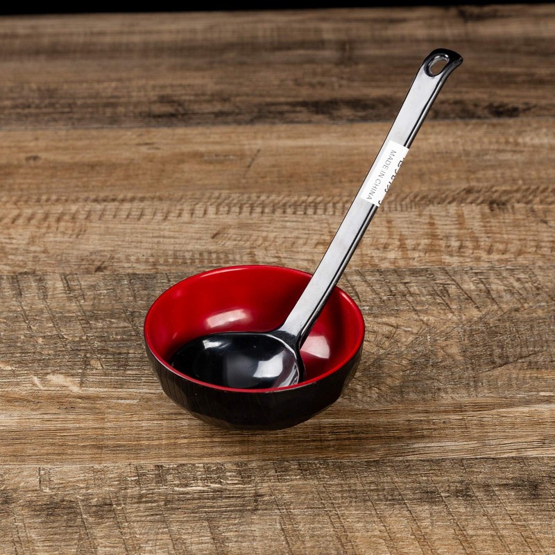 ASIAN HOME Black Melamine Japanese Long Handle Spoons for Ramen,