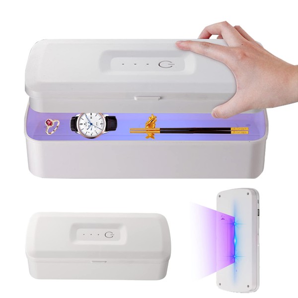 LXIANGN Nail Tool Sterilizer Portable USB Charge Sterilization Box for Manicure Salon,Tweezers,Tattoo,Scissors,Jewelry,Phone, Watch,Keys (White)