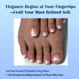 24 PCS Pink-Nude Press on Nails with Glue, False Toenails Kit, ABS Material for Long-Lasting Wear, 12 Sizes Fit Perfectly, Glossy French Tip Design for Various