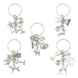 Airssory 10 pcs 5 Styles Antique Silver Dog Theme Keychains Lovely Pet Animal Keychains for DIY Craft Purse Bag Backpack Decoration Home Bulk Present