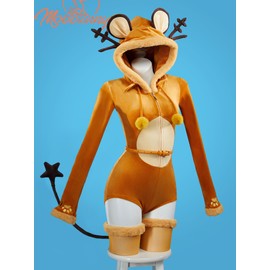 Mobbunny Anime Derivative Romper Onesie Pajamas Brown Fuzzy Loungewear Hooded Jumpsuit Zipper Fluffy Homewear with Tail (Brown, medium)