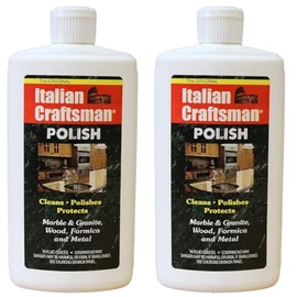 Granite & Mable Polish - Cleans & Protects - Italian Craftsman Made in The USA - Pack of 2 16 Oz ea - Multi-Surface Kitchen & Bathroom Cleaner Polishes Wood Formica Metals Cleans Furniture Sinks