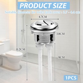 Pulsante Scarico WC Universale, Doppio Scarico, Kit Sostituzione, Compatibile Diametro 3,7-4,4cm, Design Argento