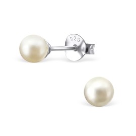Bungsa Women's Stud Earrings Pearls 925 Sterling Silver 4 mm, Silver
