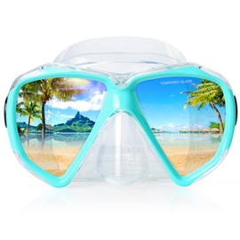 Scuba Diving Mask, HD Snorkeling Mask Anti-Fog Swim mask Tempered Glasses Professional Snorkel Goggles Leak-Proof Swim Goggles with Nose Cover for Diving, Snorkeling, Swimming (Lake Green)
