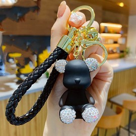 Xinbalove Cute Diamond Bear Design Bags Doll Car Key Backpack Keychain Pendant Boys Girls Men Women Soft Resin Portable Keychain Accessories for Christmas New Year Present (Black)