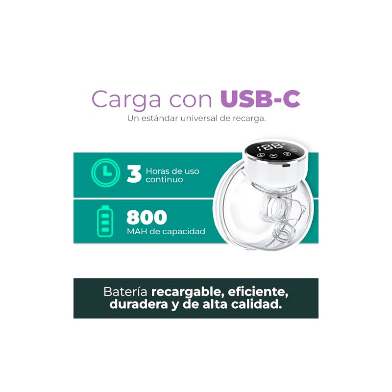 Extractor de leche materna manos libres, eléctrico recargable con 9