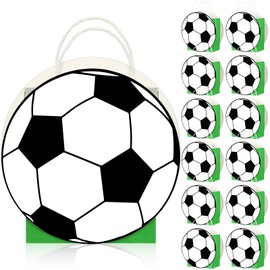 Moinchore12 Pcs Soccer Gift Bags Soccer Party Favor Bags with Handles Soccer Print Goodie Bags Candy Gift Bags for Sports Theme Party Decorations, Game Celebration Supplies