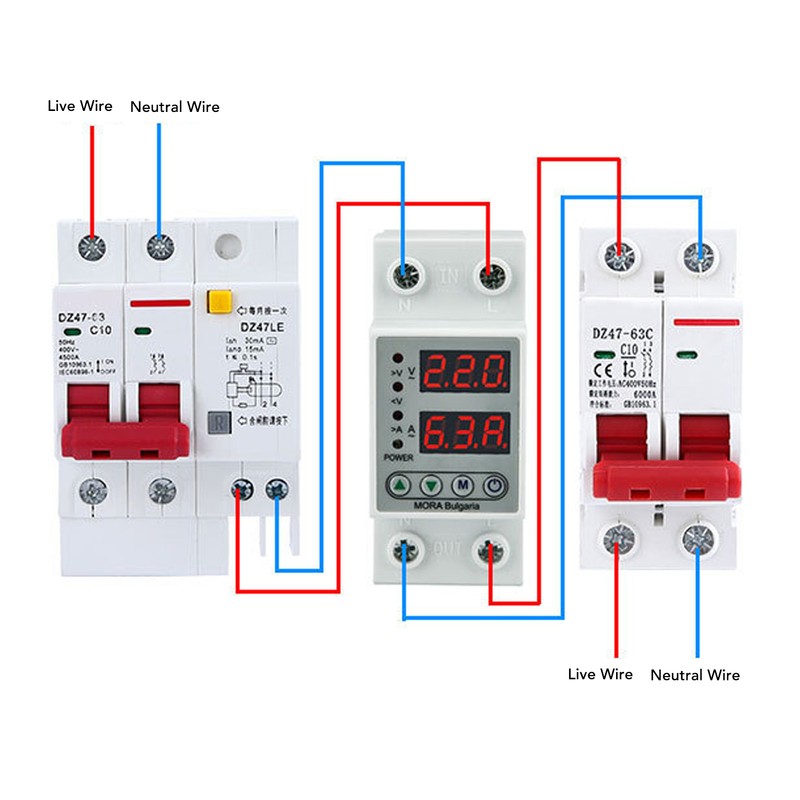 Digital Display 2P Voltage Protector Automatic Reset Under Over Voltage