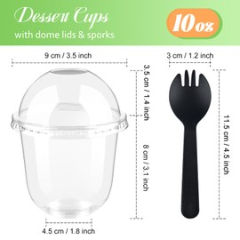 Zezzxu 50 Pack 10 oz Clear Plastic Dessert Cups with Dome Lids (No Hole) and Sporks, Disposable Yogurt Parfait Cups with Lids for Fruit Salad Ice Creams Pudding Cakes