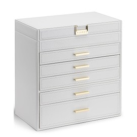 Vlando 6 Layer Large Jewelry Box - Jewelry Holder Organizer, Jewelry Box Organizer for Drawer Necklace Ring Bracelet and Watch, Birthday Gift for Loved Ones - White