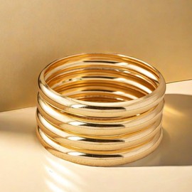 Chunky Gold Bangles Bracelet Set for Women - 4PCS Wide Cuff Bracelets, Hammered Wrist Cuff Wrap Jewelry (Gold)