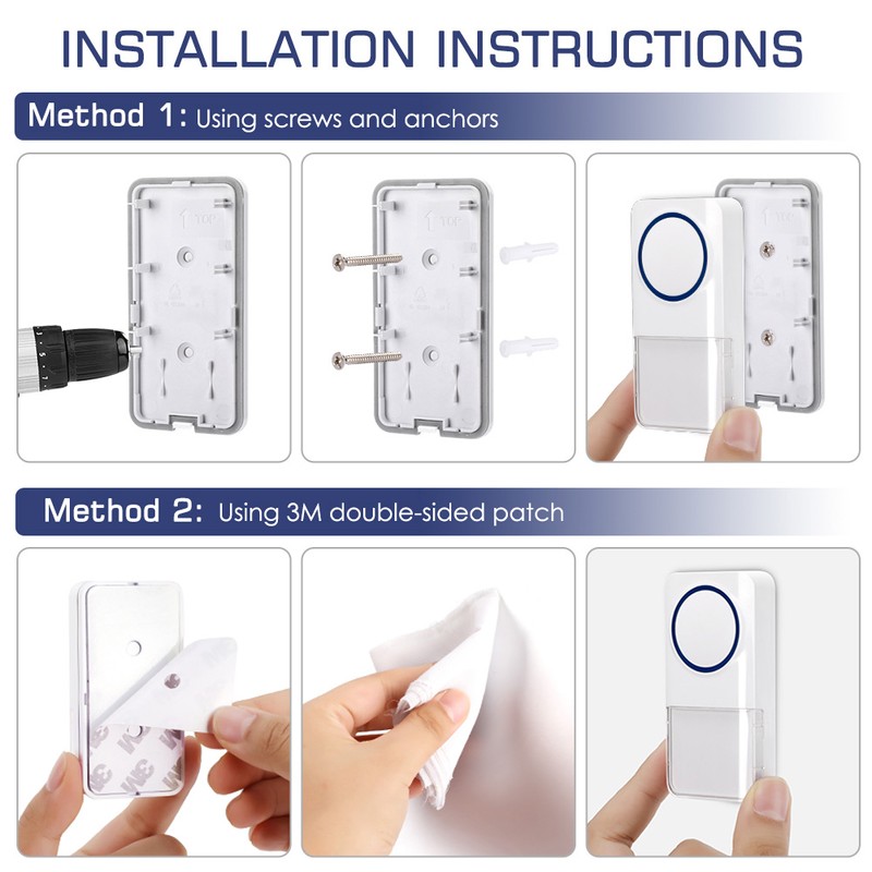 Wireless Doorbell with 1 Remote Button and 2 Plugin Receivers