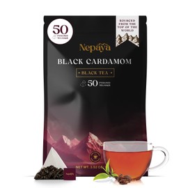 Nepaya Cardamom Black Tea Bag, Whole-Leaf Black Tea, Biodegradable 50 Pyramid Teabags, Robust & Smoky, High Caffeine, Coffee Replacement for Tea Lover