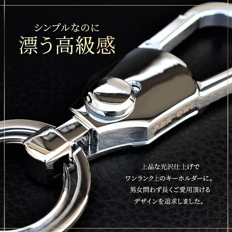 REX-OWL RKH-01 Men's Keychain, Removable, Keyring, Double Ring, Carabiner, Gunmetal