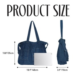 HuiYStar Denim Shoulder Bag for Women Casual Bag Hobo Tote Retro Shoulder Bag Denim Bags Large Capacity, Deep blue