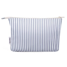 Narwey Travel Makeup Bag Large Cosmetic Bag Makeup Case Organizer for Women (Greyish Blue Stripe)