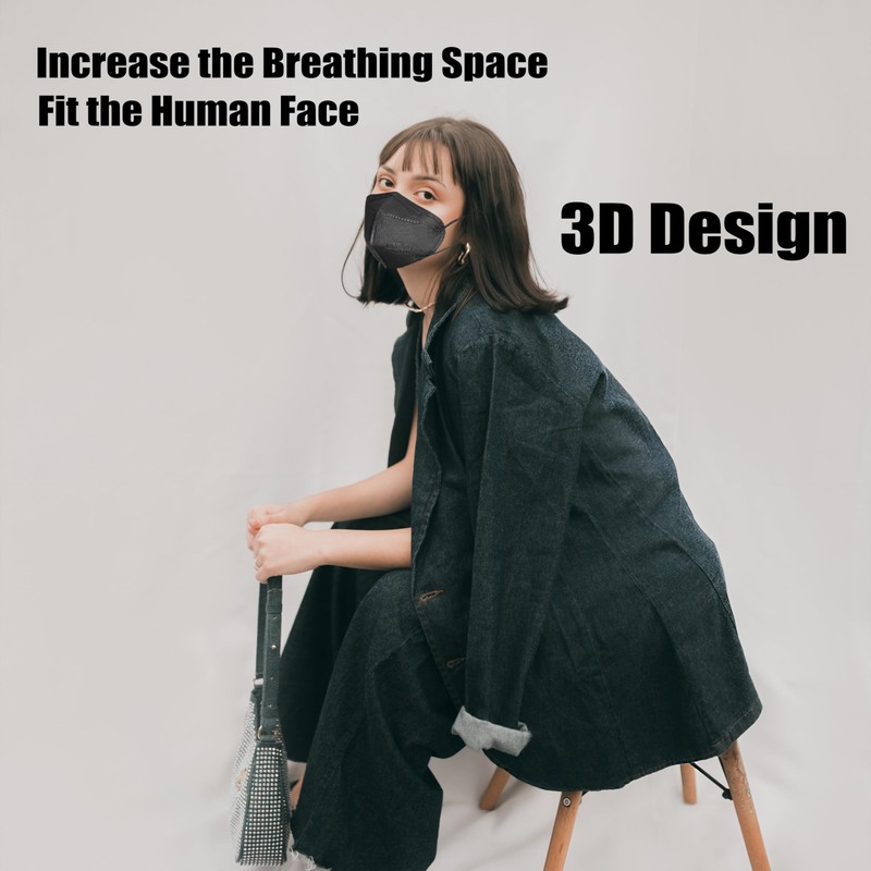 XSNDSENN 100 pcs KN95 Face Masks Black 5 Layer Cup