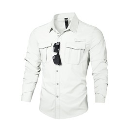 Haimont Men's Water Resistant Breathable UPF 50+ Sun Protection Soild Anti-Static Quick Dry Hiking Travel Fishing White M