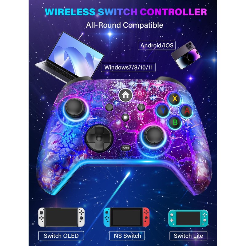 Wireless Switch Pro Controller - Compatible with Nitendo Switch/OLED/Lite, 1200mAh