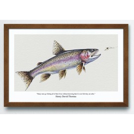 Framed Fly Fishing Trout Canvas Wall Art - The Trout Eyeing the Fly, Fishing - Themed Painting Prints, Outdoor - inspired Wall Decor, Ideal for Man Caves, Offices and Lure Lovers' Spaces 16" x 24"