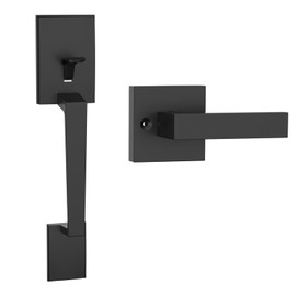 HOSOM Black Front Door Handle, Exterior Entry Door Handleset with Lever, Reversible for Right & Left-Handed Doors, Modern Style, Matte Black