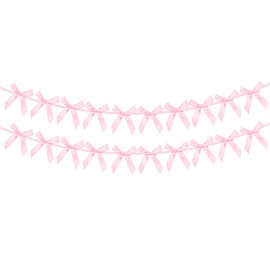 GCQQ Pink Bow Garland Banner - 2 Packs 16.4FT Light Pink Satin Ribbon Bows Garlands Girl Coquette Birthday Party Decorations for Baby Shower Wedding Bridal Shower Engagement Valentine’s Day Decor