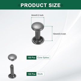 sourcing map 100 Sets Double Cap Leather Rivets, 6x10mm Round Cap Metal Studs Rivets for Leather Craft Repair DIY Purse Belts Bags Shoes, Black