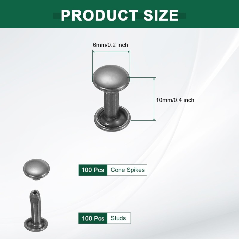 sourcing map 100 Sets Double Cap Leather Rivets, 6x10mm Round