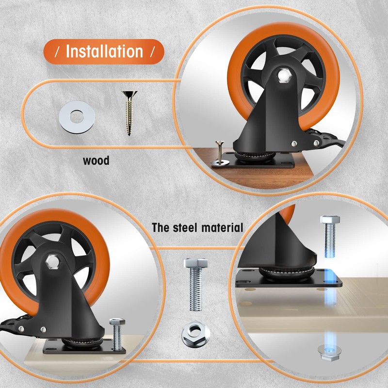 ASRINIEY 5" Caster Wheels - Orange Polyurethane Swivel Wheels With