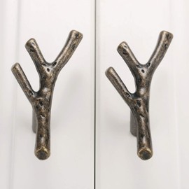 Knobs Retro Style Zinc Alloy Tree Branch Kitchen Cabinet Door Handles Cupboard Knobs Wardrobe Pull (2Pcs, Single Hole)