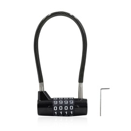 4 Digit Combination Lock for Locker, 6.8 Inch Resettable Combination Padlock with Steel Cable Rope, Waterproof Outdoor Small Cable Lock for Cabinet, Gym, Fence, Toolbox, Luggage (Black)
