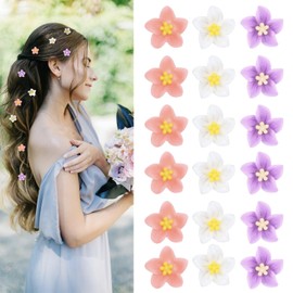 KASESSS 18 PCS Lily Hair Clips, Hair Claw Clips Cute, Flower Hair Clips for Girls, Small Hair CLips, Mini Claw CLips for Women Photograph Dail Party Birthday Wedding Accessories (Yellow Pink Purple)