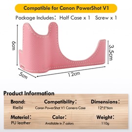 Rieibi Camera Case For Canon PowerShot V1, Pu Leather Half Case for Canon PowerShot v4 Digital Camera Case-Pink(No Camera)