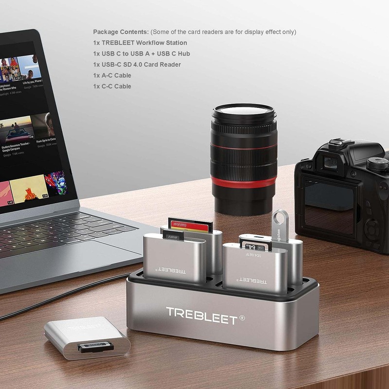 TREBLEET Workflow Station with USB-C SD 4.0 Card Reader and
