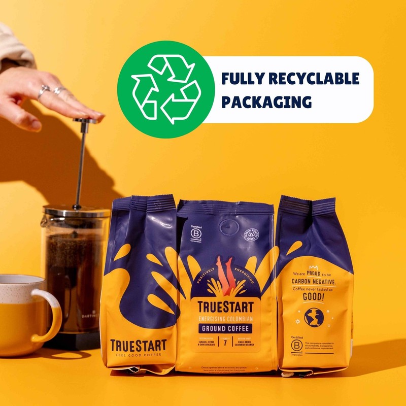 TrueStart Coffee, Energising Colombian 200g, Ground for Cafetiere V60 Aeropress,