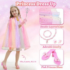 Fuzmo Princess Dress Up Clothes for Girls 3 4 5 6 Years Old, Non-Toxic Kids Makeup Kit, Princess Set Toy Gift for Toddlers Birthday