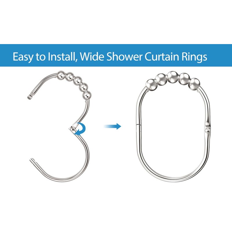 MENGJINGO 12PCS Wide Shower Curtain Hooks, Rust Proof Stainless Steel