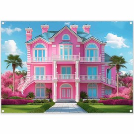 ZTHMOE Fabric 7x5ft Pink House Photography Backdrop Princess Castle Mansion Toy Background Summer Tropical Kids Dream Party Decorations Girl Birthday Photo Booth