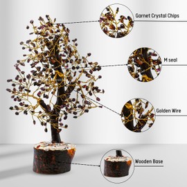 Amazing Gemstone Crystals and Healing Stones Birthday Gifts for Women - Garnet Crystal Tree of Life Home Decor Stocking Stuffers, Bookshelf, Room, Meditation Gift for Mom Dad, Unique Birthday Gifts